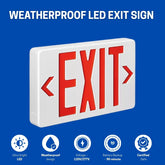 Wet Location Red Exterior Weatherproof Outdoor LED Exit Sign with 90 Minutes Battery Backup AC 120V/277V UL Listed